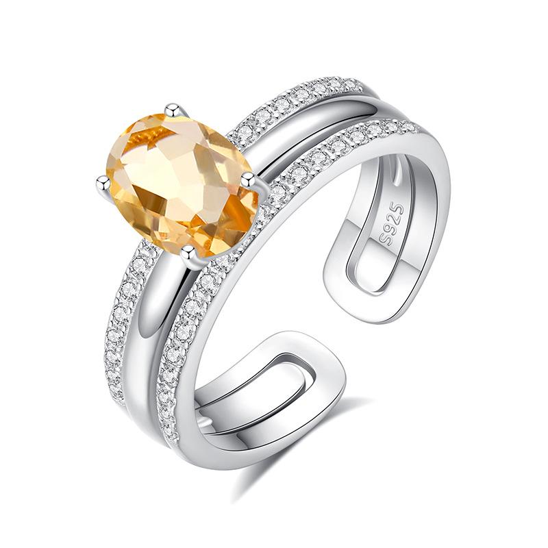 S925 Sterling Silver 2-in-1 Couple Ring, Natural Crystal Topaz Adjustable Band, Luxury INS Style Minimalist Jewelry, Gift for Lovers