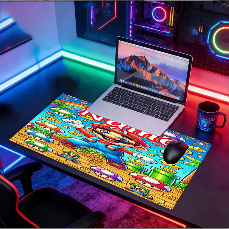 Custom Name Personalized Super Mario Pattern Mousepad, Laptop PC Desk Mat, Decorative Desk Mat for Home Keyboard Pad Gift