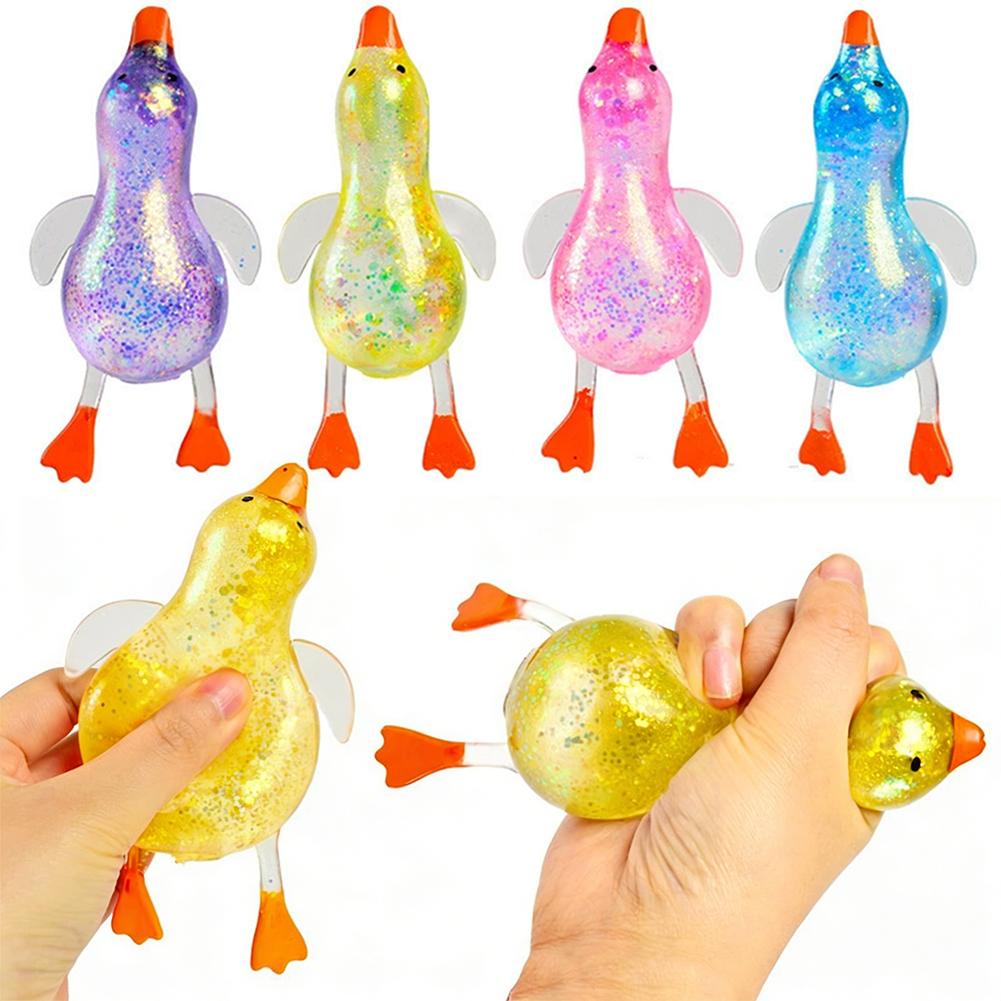 Glitter Duck Squishy Stress Relief Toy | Tpr Material | Random Color | Soft Squeeze Fidget Toy For Anxiety Relief | Portable