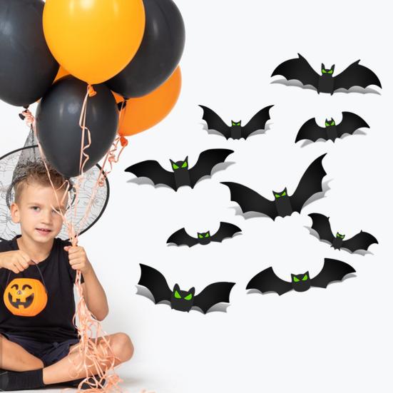 

Yousheng 144 Pcs Halloween Bat Wall Sticker 3D Bat Wall Clings with Glowing Eyes for Halloween Party Bathroom Kitchen Home Window Door