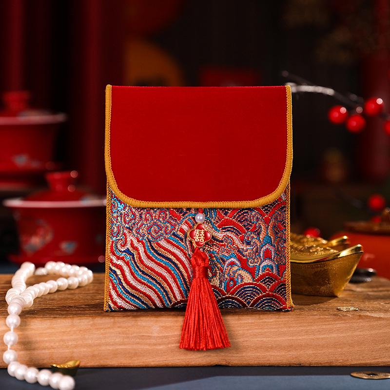 Premium Brocade Wedding Red Envelope for Tea Ceremony & Engagement 10*18cm Fabric Red Envelope