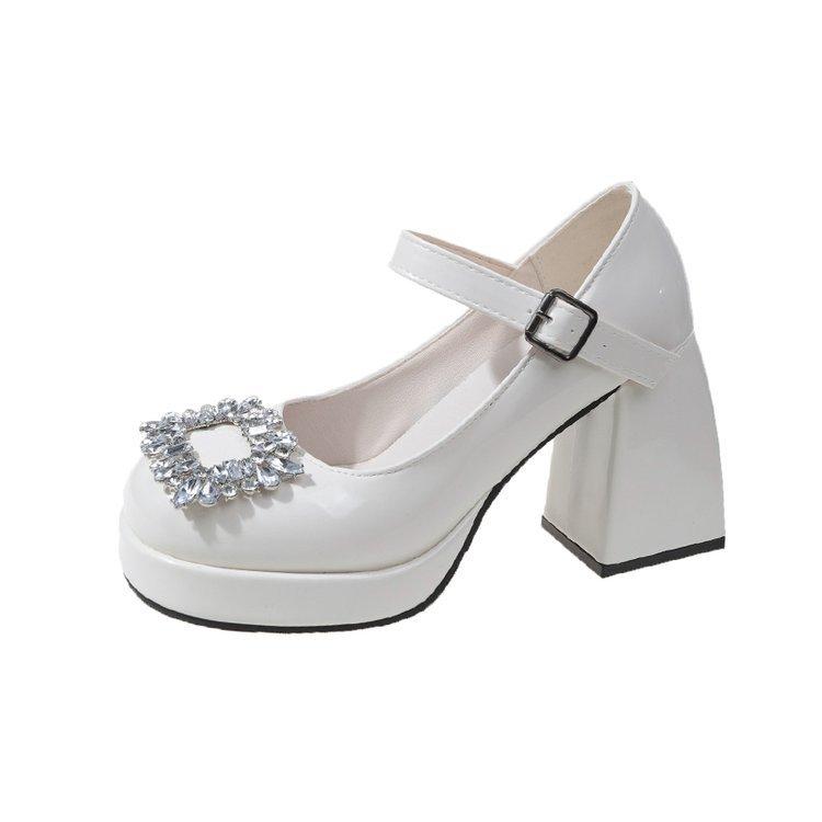 

Туфли-лодочки на высоком каблуке новые Мэри Джейн круглый носок квадратный каблук толстый каблук стразы пряжка с одним ремешком высокий каблук женские 40