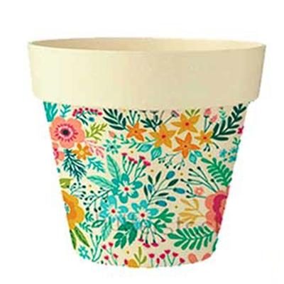 [Q6427] - Cache-pot bambou 'Floral' beige multicolore -  10. 5x9. 5 cm