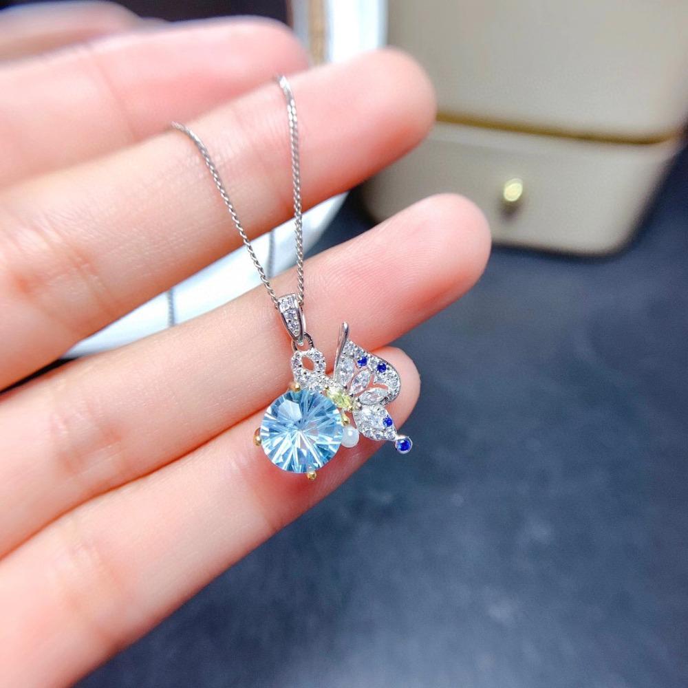 Women Jewelry Set Blue Topaz Butterfly Ring Pendant Necklace Set Fairy Design Firework Cut Live Stream Popular