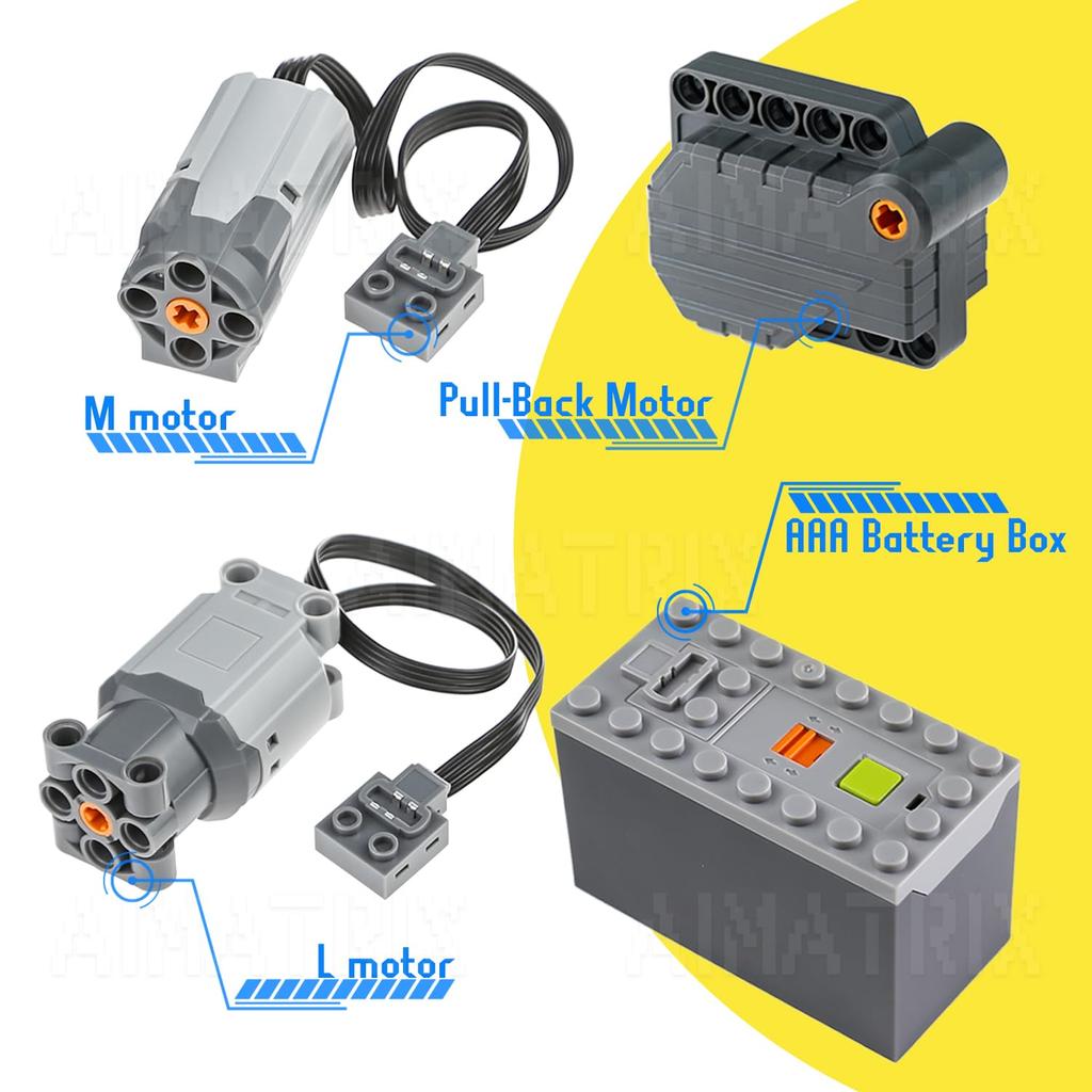 AIMATRIX 11-teiliges Power Functions Motor-Set, Kompatibel mit Technic-Motor-Bausätzen, einschließlich ML-Motor, AA-Batteriebox, Fernbedienung, Pullback-Motor für MOC-Bauten