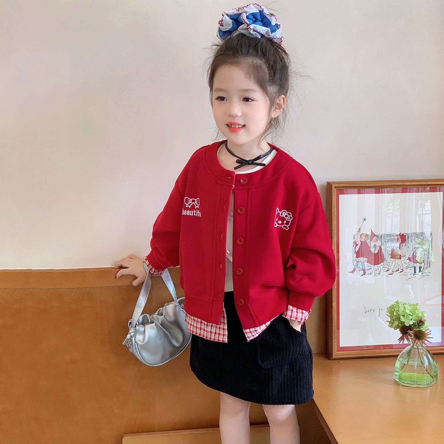 

Girls Stylish Cardigan: Spring/Autumn 2025 New Fashion Outerwear for Baby Girls 130 cm червоний