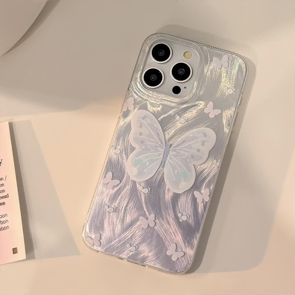

Lilac Butterfly for Apple17promax for IPhone16 Mobile Phone Case 15 Feather Yarn Temperament 14 Bracket 13 Aesthetic 11pro
