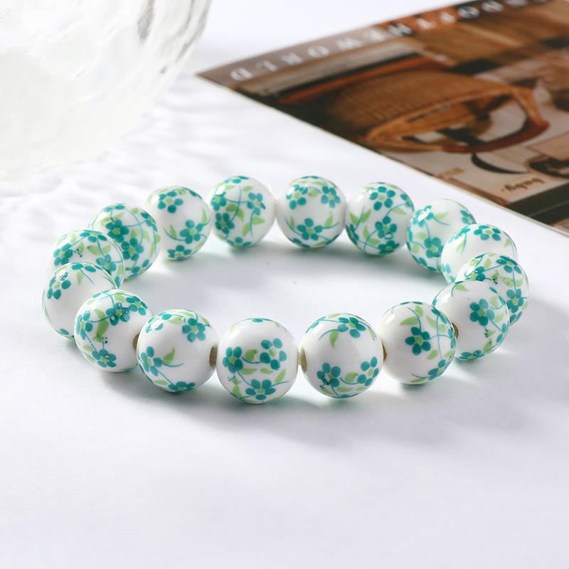 Ceramic beaded flower bracelet women's retro medium and high-end sense simple Jingdezhen bracelet.