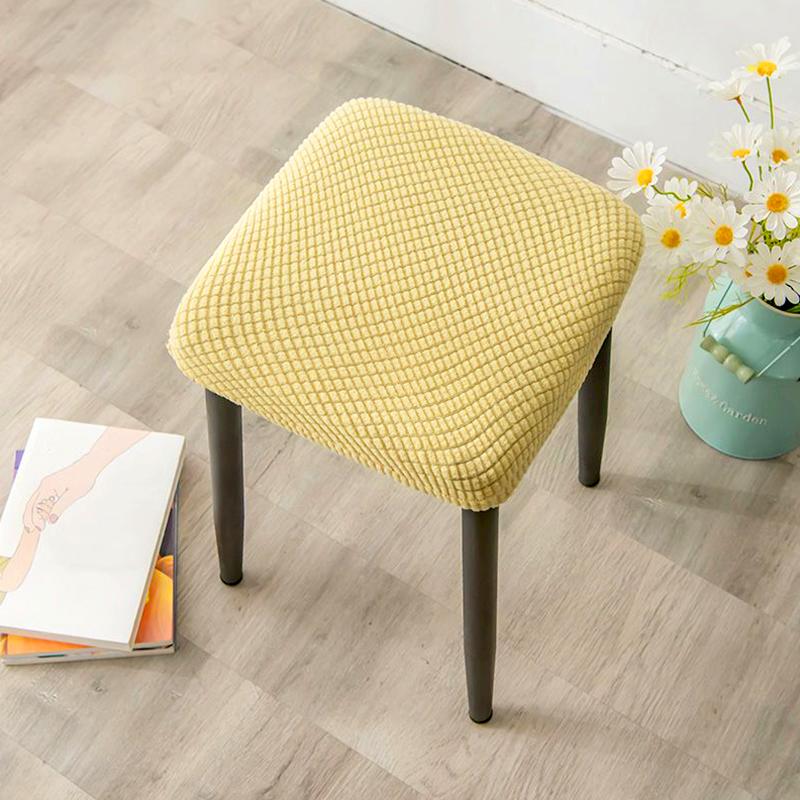1Pc Stool Cover Dustproof Polyester Elastic Stool Chair Covers Removable Square Seat Cover Solid Color Chair Covers