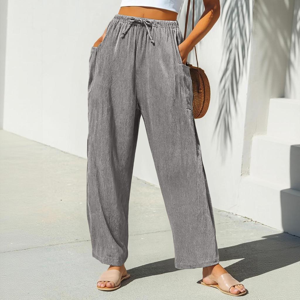 Damen Cordhose Lässig Locker Einfarbig Weites Bein Weite Version Mit Taschen