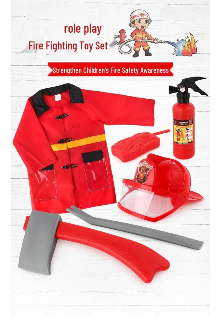 Firefighting Role-Play Costume Set for Kids - Hat & Clothing Accessories for Stage Performance & Children's Day