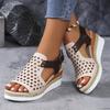 Large Size Spring and Summer New Hemp Rope Wedge Heel Women's Sandals Casual Hollow Fish Mouth Flat Bottom Buckle Beach Sandals