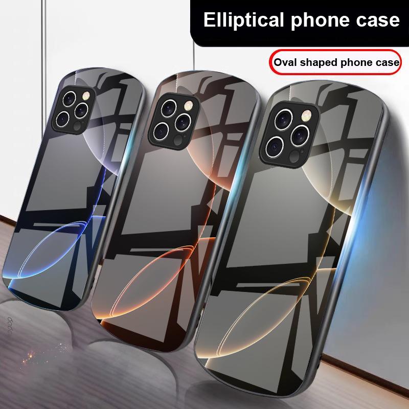 Semicerc Geometric Pentru iPhone 16 Pro Max 15 Pro 14 13 12 Mini 11 XS Max XR 7 8 Plus SE 2022 Carcasă de Telefon Ovală din Sticlă