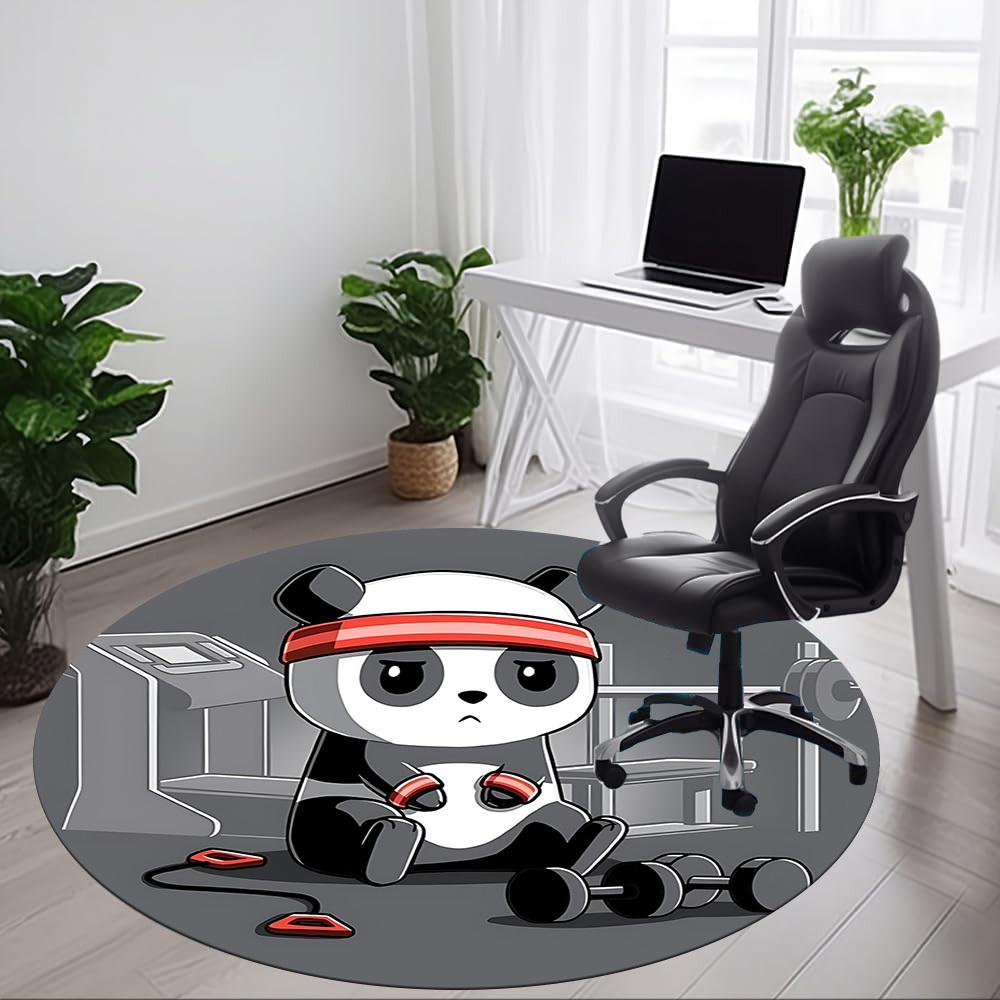 1pc Panda Fitness Office Round Area Rug, Indoor Mat Suitable For Office, Under Office Chairs Bedroom Living Room Home Decor, Room Deco