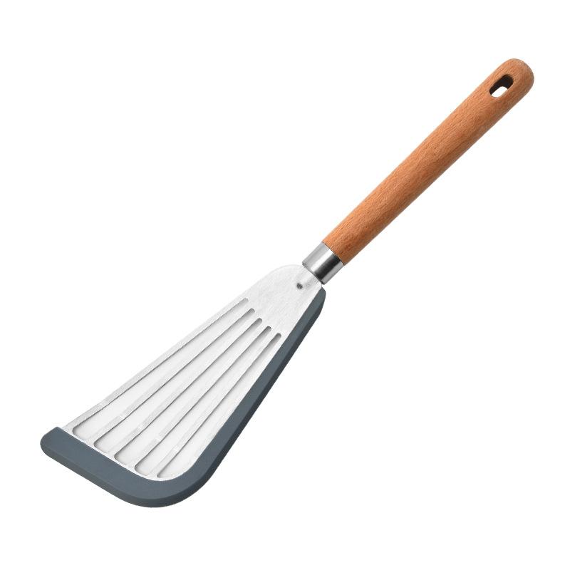 Wiederverwendbarer attraktiver Pfannenwender für Tofu, Fischsteak, Schlitzwender, leichter Fischspatel mit Holzgriff für Esszimmer-Küchenutensilien