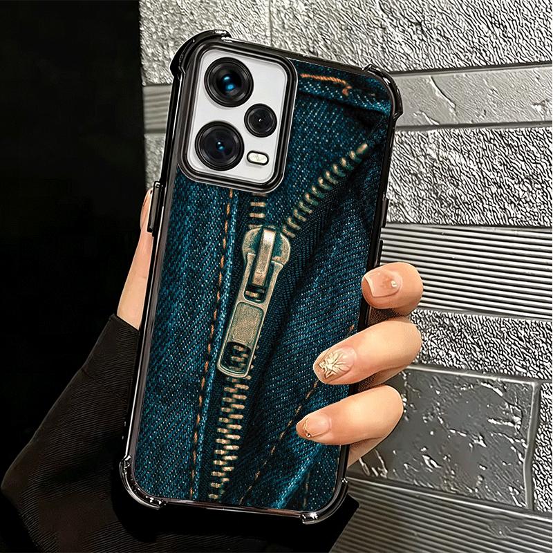 Retro Zipper Jeans Pattern Soft Phone Case For Xiaomi Redmi Note 14 15 Pro Plus 13 12 11S 11T 5G 10 9S 9 Plating Anti-Fall Funda