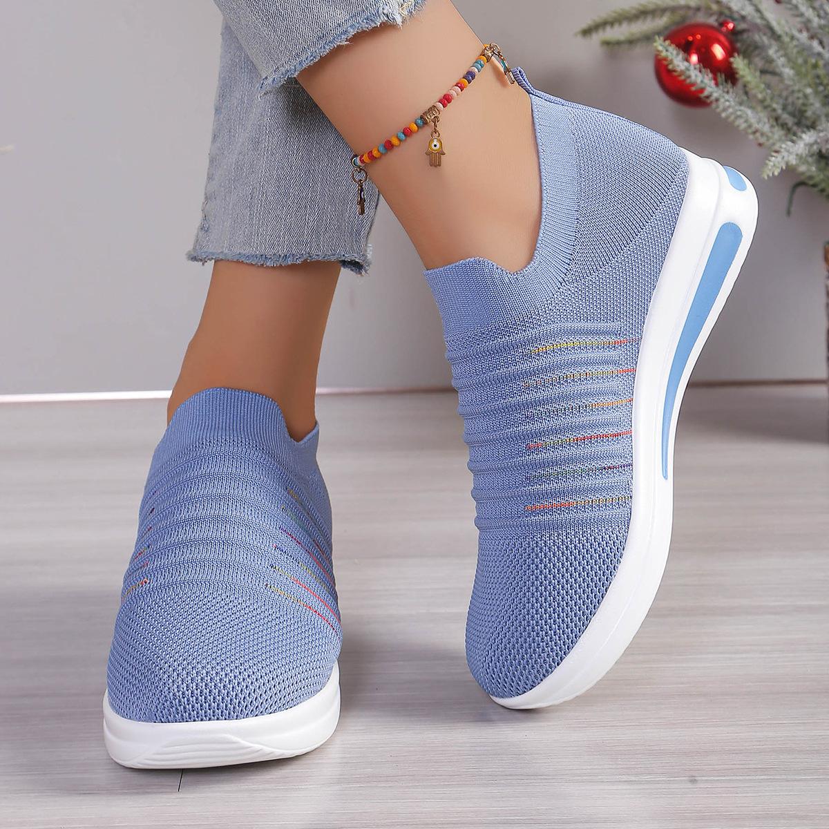 

2025 summer new large size single shoes women s platform wedge heel sports style casual fly-woven shoes 43 синій