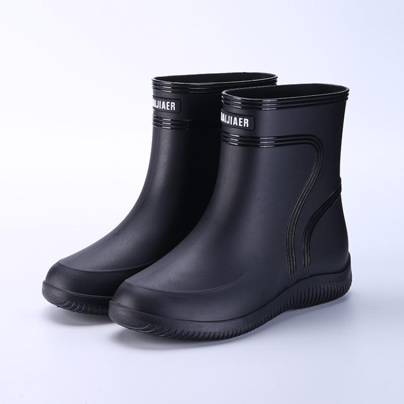 Fashion Rain Boots Waterproof Shoes Men's Tide Medium and Short Boots Wear Fleece Warm Non-slip Rain Shoes Women's Fishing Shoes Glue Shoes