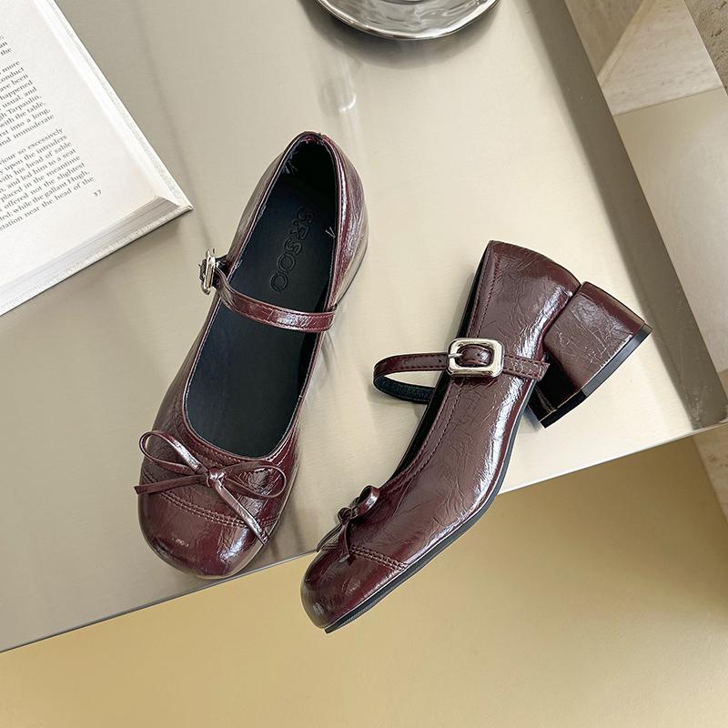 Ballet Style Butterfly-knot Mary Jane Shoes for Women Concise Dress Thick Heel Ladies Footwear