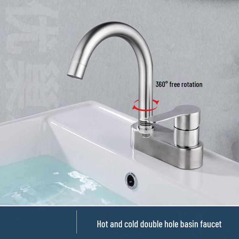 Miling Double-Hole Stainless Steel Bathroom Mixer Faucet