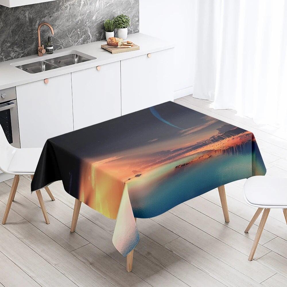 Natural Scenery Tablecloth Outdoor Camping  Anti-fouling Waterproof Rectangular  Home Table Decoration