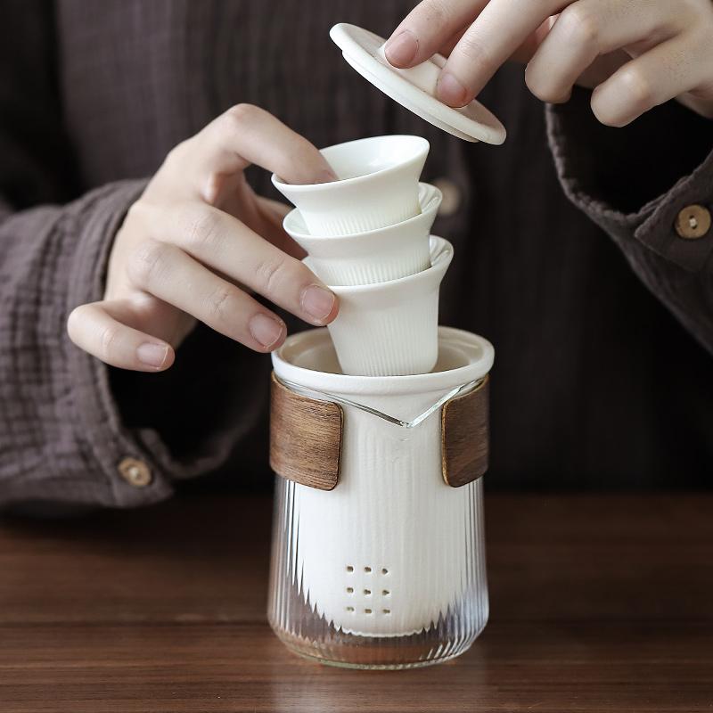 Ceramic teapot gaiwan with 2 cups a tea sets portable travel tea set drinkware