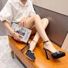 Black Rhinestone High-Heeled Sandals with Waterproof Platform and Butterfly Wide Fit