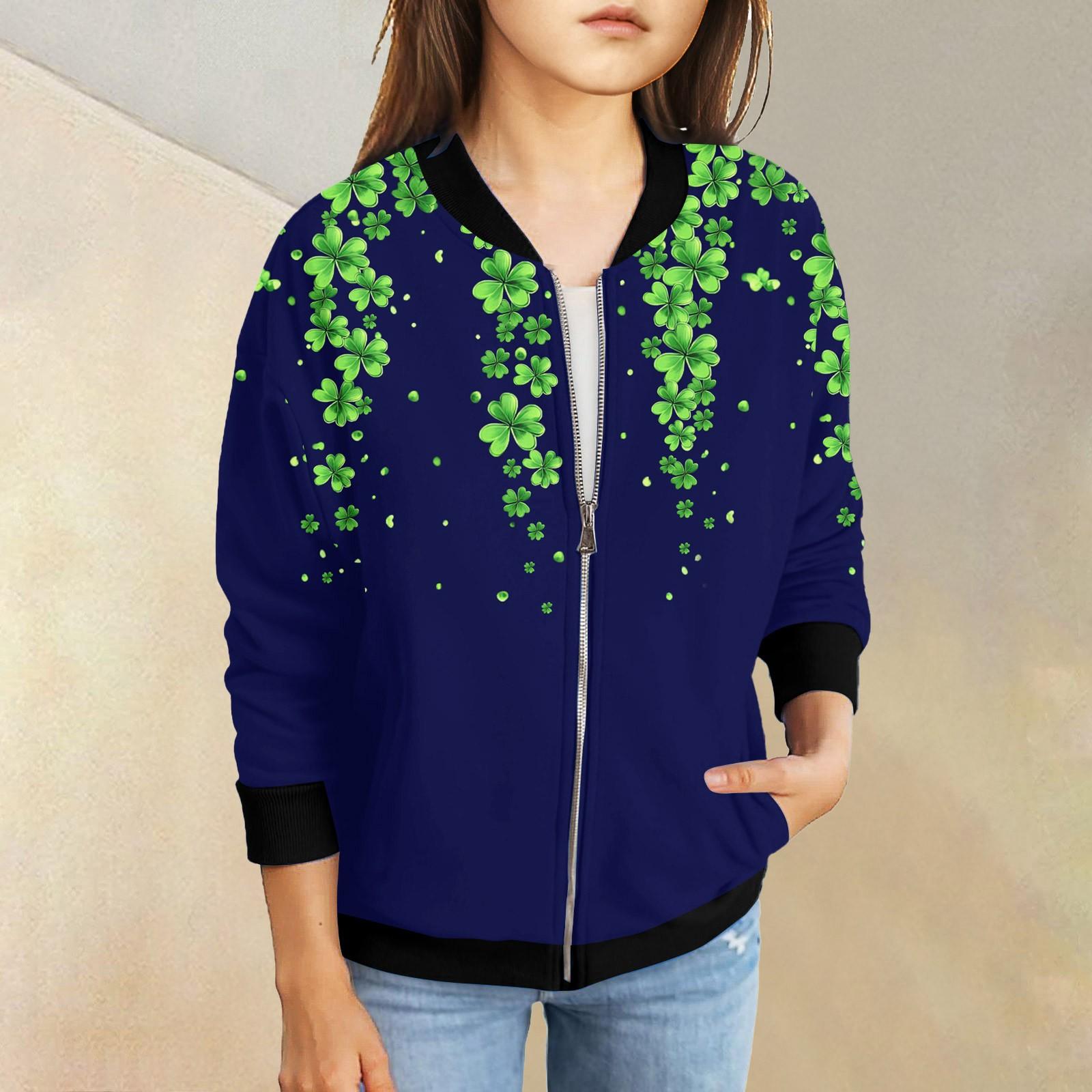 

Девочки куртки на молнии детские осенние толстовки с длинным рукавом верхняя одежда с карманами St. День Святого Патрика 5-15 лет 130 синий