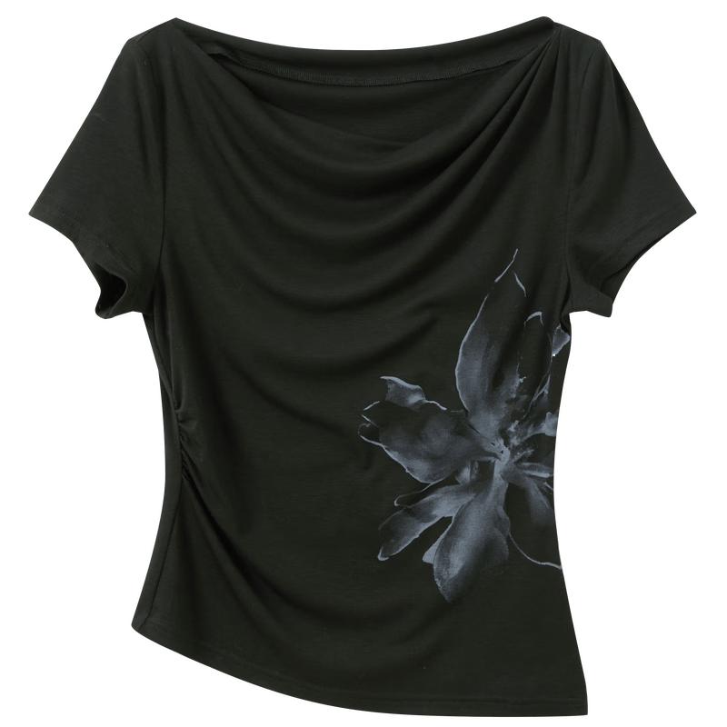 SanCai New Chinese Style Floral Print T-Shirt S