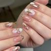 Le Fan Polka Dot French Wearable Short Almond Flower Bow Nail Art Tips False Nails