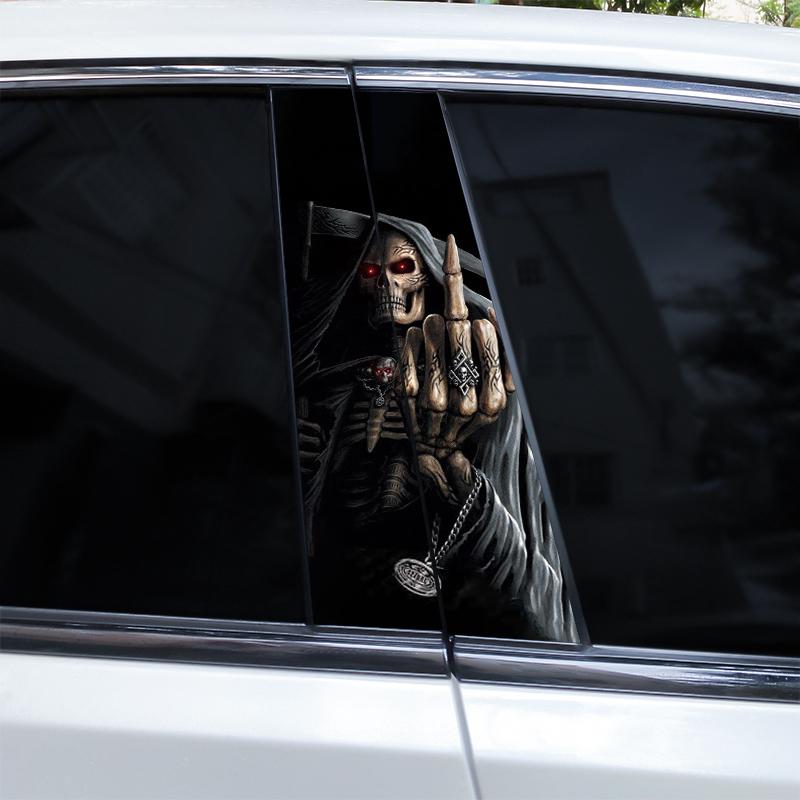 2pcs Horror Skull Car Sticker Car B-Pillar Vinyl Decals DIY Car Doors Pillar Decals Waterproof Sunscreen Vinyl Sticker