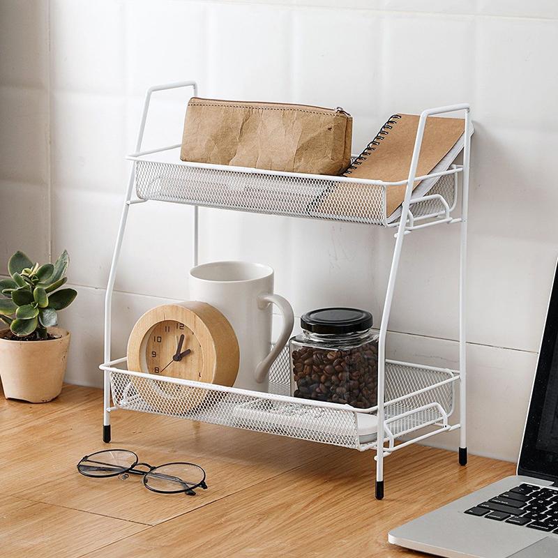 Double Layer Iron Kitchen Storage Rack Wire Spice Organizer Metal Cosmetic Makeup Basket Holder Dish Drainer Bathroom Desk Shelf