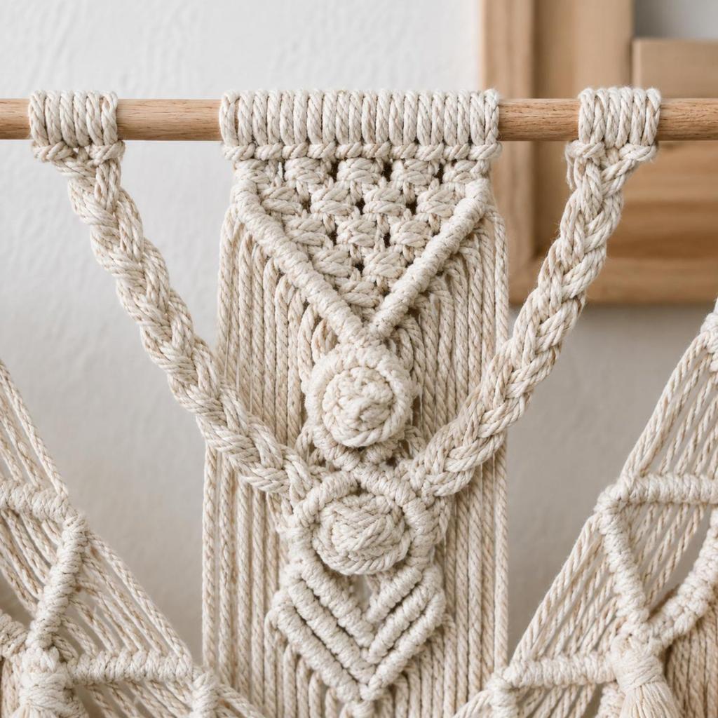 Woven Wall Tapestry Nordic Design Boho Tapestry Boho Wall Hanging Wooden Rod Tassel Details