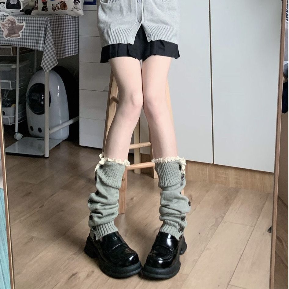 

Рождественские красные вязаные гетры, милые, горячие, с пуговицами и кружевом, JK гетры, Y2K носки-гольфы one size серый