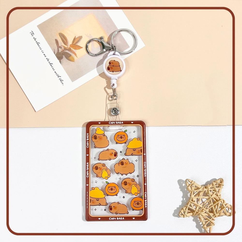 Cute Cartoon Capybara Photocard Holder Transparent with Lanyard Photo Protector Case Keychain Card Cover Photo Storage