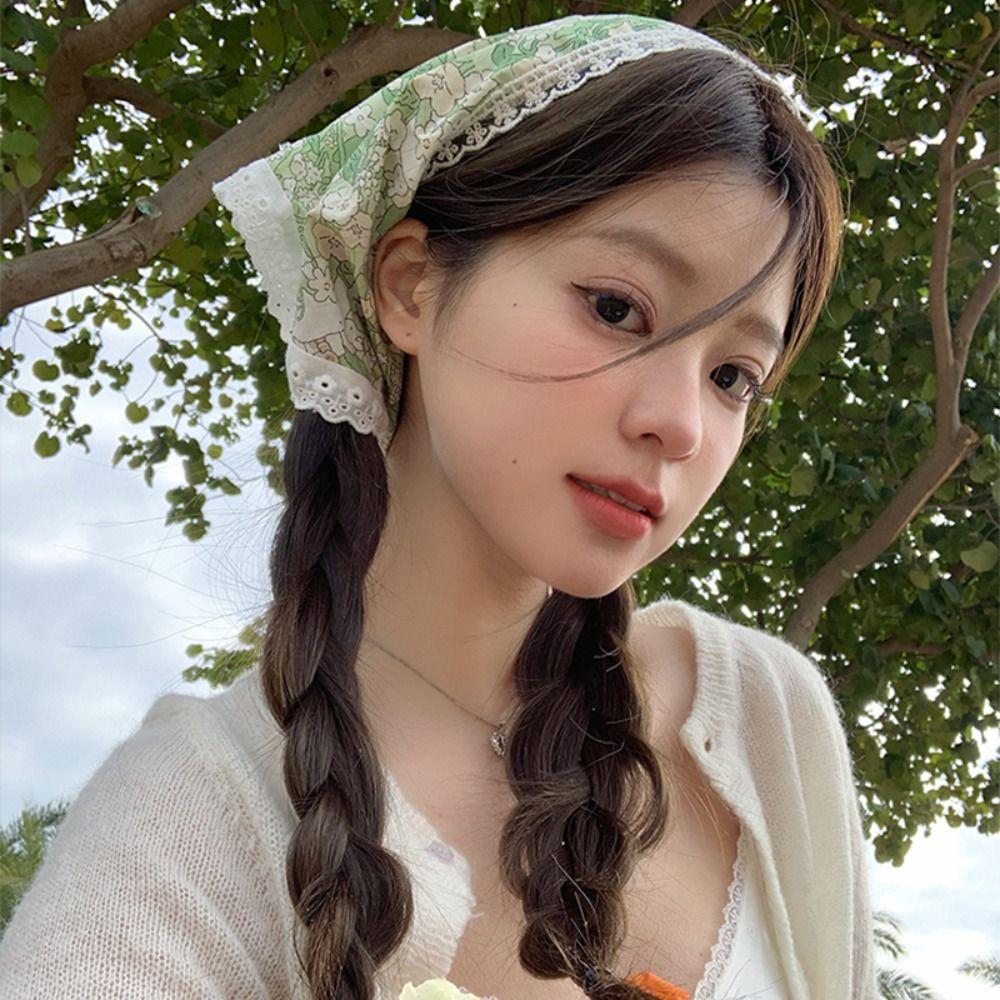 

Кружевной шарф для волос с цветочным принтом, треугольный шарф, элегантная треугольная бандана для девочек