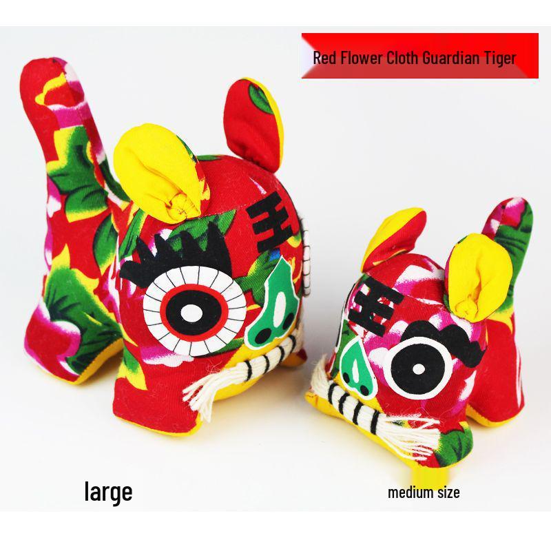 

Handmade Chinese Folk Cloth Tiger - Unique Gift for Birthdays and Celebrations Rose Red Happy Tiger