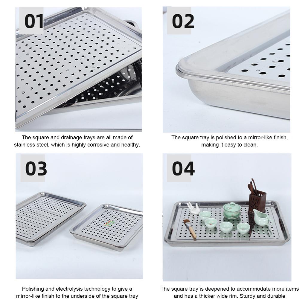 Tea Milk Juice Serving Plate Home Hotel Double Layer Draining Hole Dish Reusable Dumplings Stainless Steel Tray Kitchen