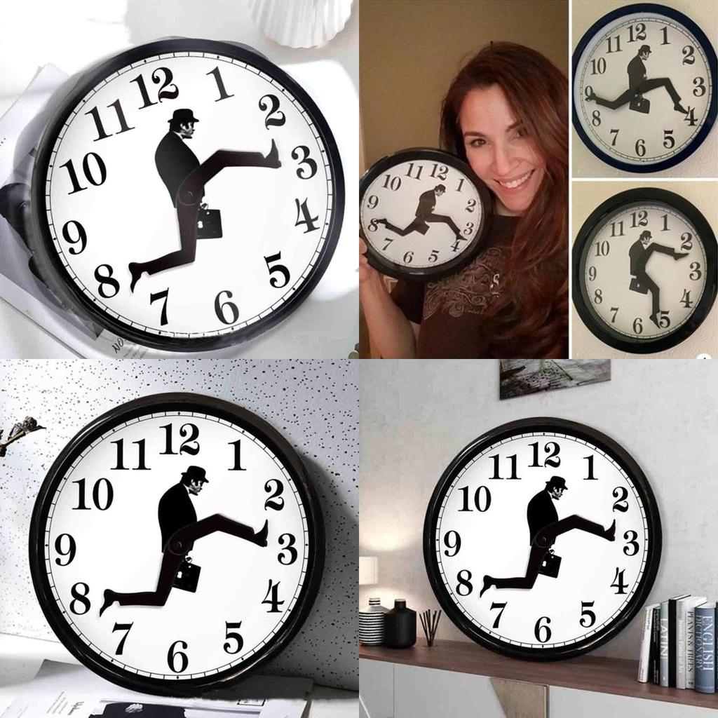 Black And White Silly Walk Hold Briefcase Pattern Wall Clock For Modern Interior And Promotional Gifts