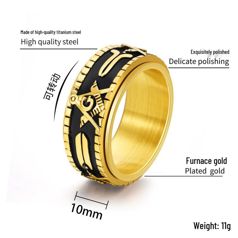 Stackable Rotating Titanium Steel Freemason Retro Men's Punk Ring Jewelry