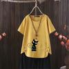 Women's Fashion Black Cat Prined Summer Casual Loose Short Sleeve T-shirt Summer Blouse Tops