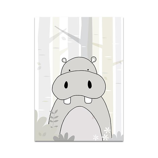 Hippo Zebra Lion Woodland Animal Print Baby Nursery Art Canvas Poster Nordic Wall Art Paintings Boy Kids Room Decorative Picture No Frame