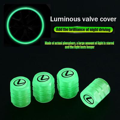 4Pcs Luminous Car Tire Valve Cap For RX330 IS250 GS300 Fluorescent Night Glowing Decor Wheel Dustproof Tyre Valve Stem Cap