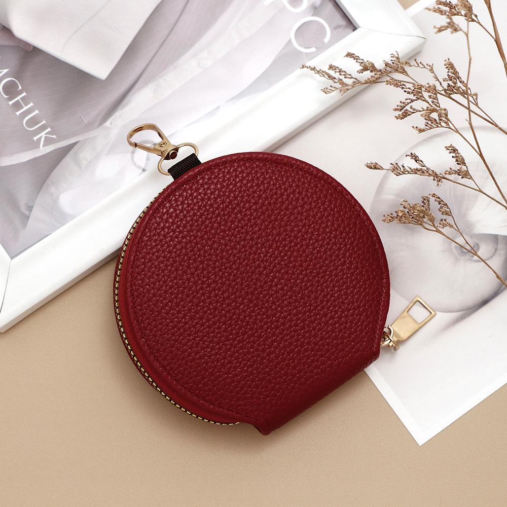 Korean & Japanese Style Women's Lychee Pattern Mini Zipper Coin Purse & Earphone Key Storage Bag