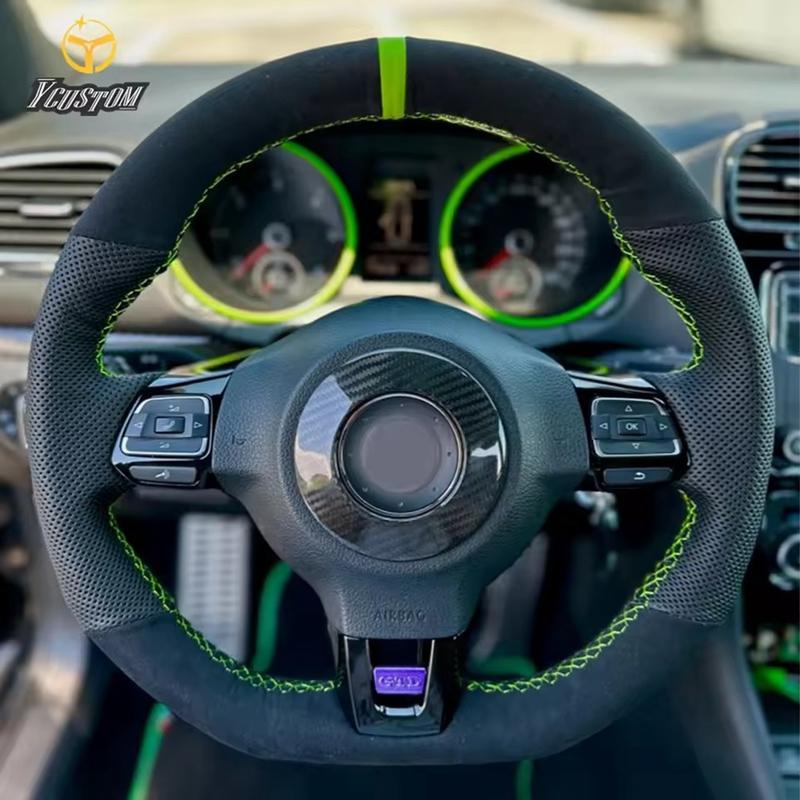 DIY Car Steering Wheel Cover Black Suede For Volkswagen Golf 6 GTI MK6 VW Polo GTI Scirocco R Passat CC R-Line 2010