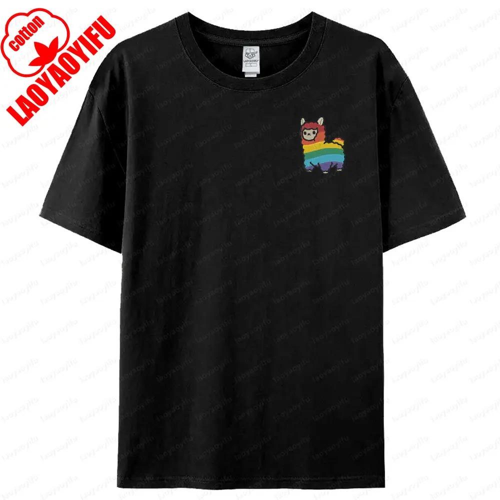 Cute Rainbow Alpaca Printed LGBT Pride Men Women Short Sleeve Unisex Fashion Casual Crewneck Tshirt Summer Daily Life Tee Tops