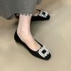 French square head rhinestone square buckle thick heel single shoes with skirt 2025 autumn new commuter low heel Mary Jane shoes women