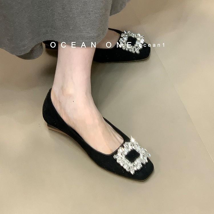 French square head rhinestone square buckle thick heel single shoes with skirt 2025 autumn new commuter low heel Mary Jane shoes women