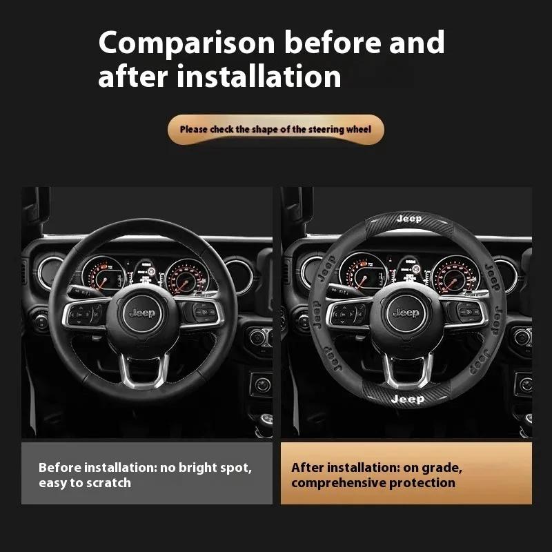 Per Jeep Jeep Wrangler Patriot Commander Grand Cherokee Compass Wagoneer Gladiator Renegade Volante in Pelle Fibra di Carbonio per Auto