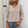 Autumn/Winter Women's V-Neck Button T-Shirt